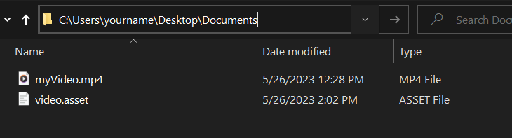 An asset and a file in the same folder