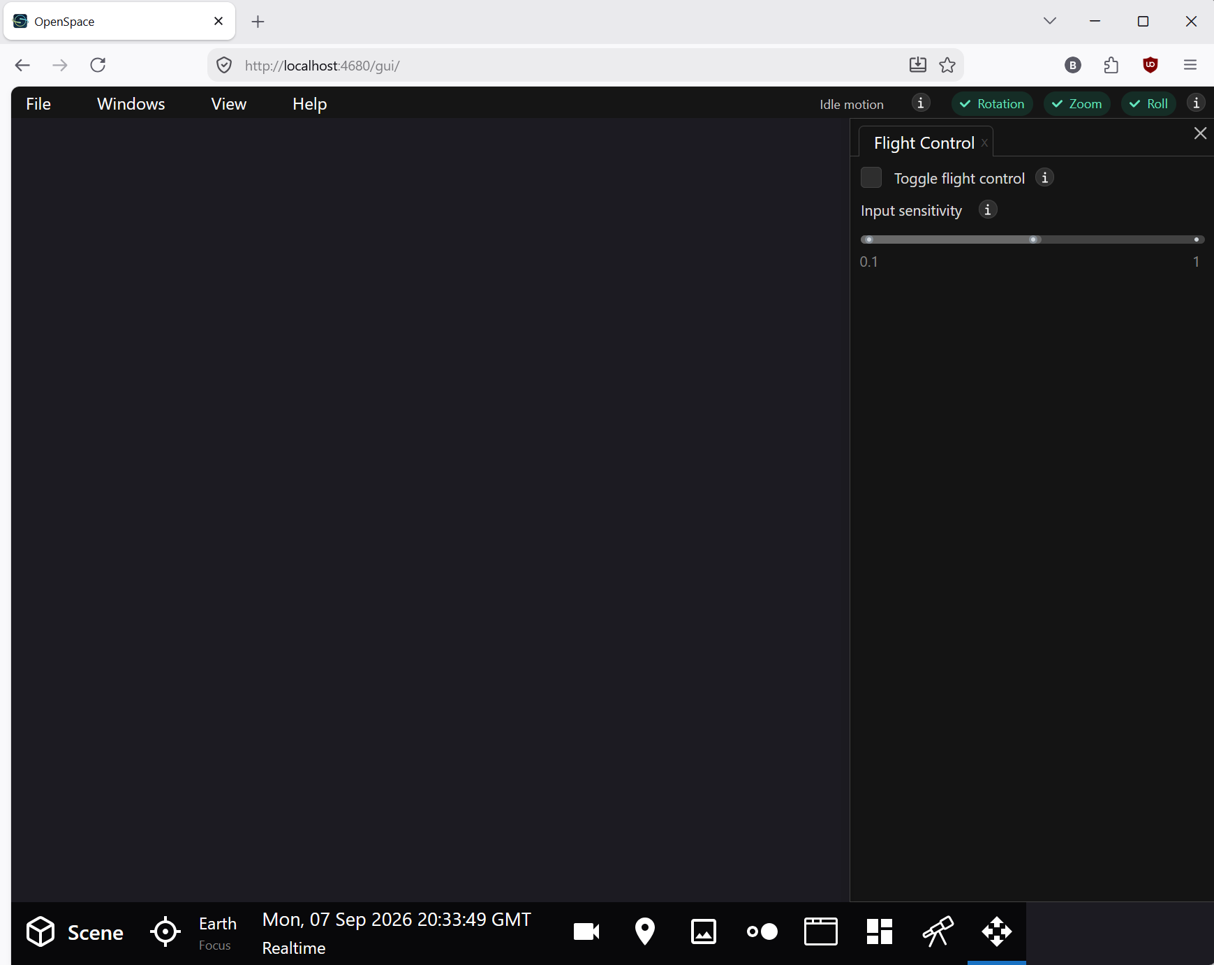 OpenSpace controls in a web browser