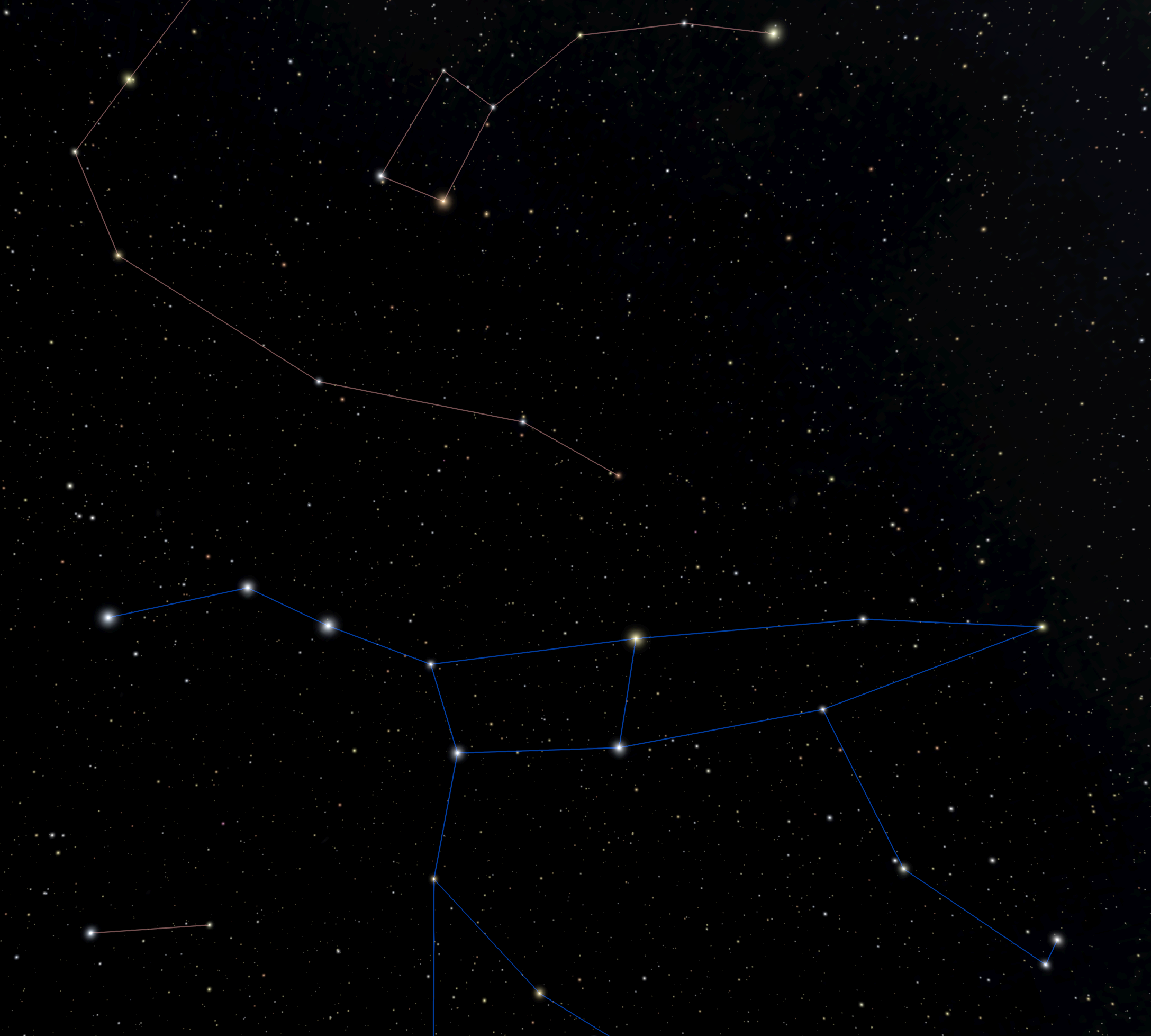 A view of the night sky looking toward the constellation Ursa Major.