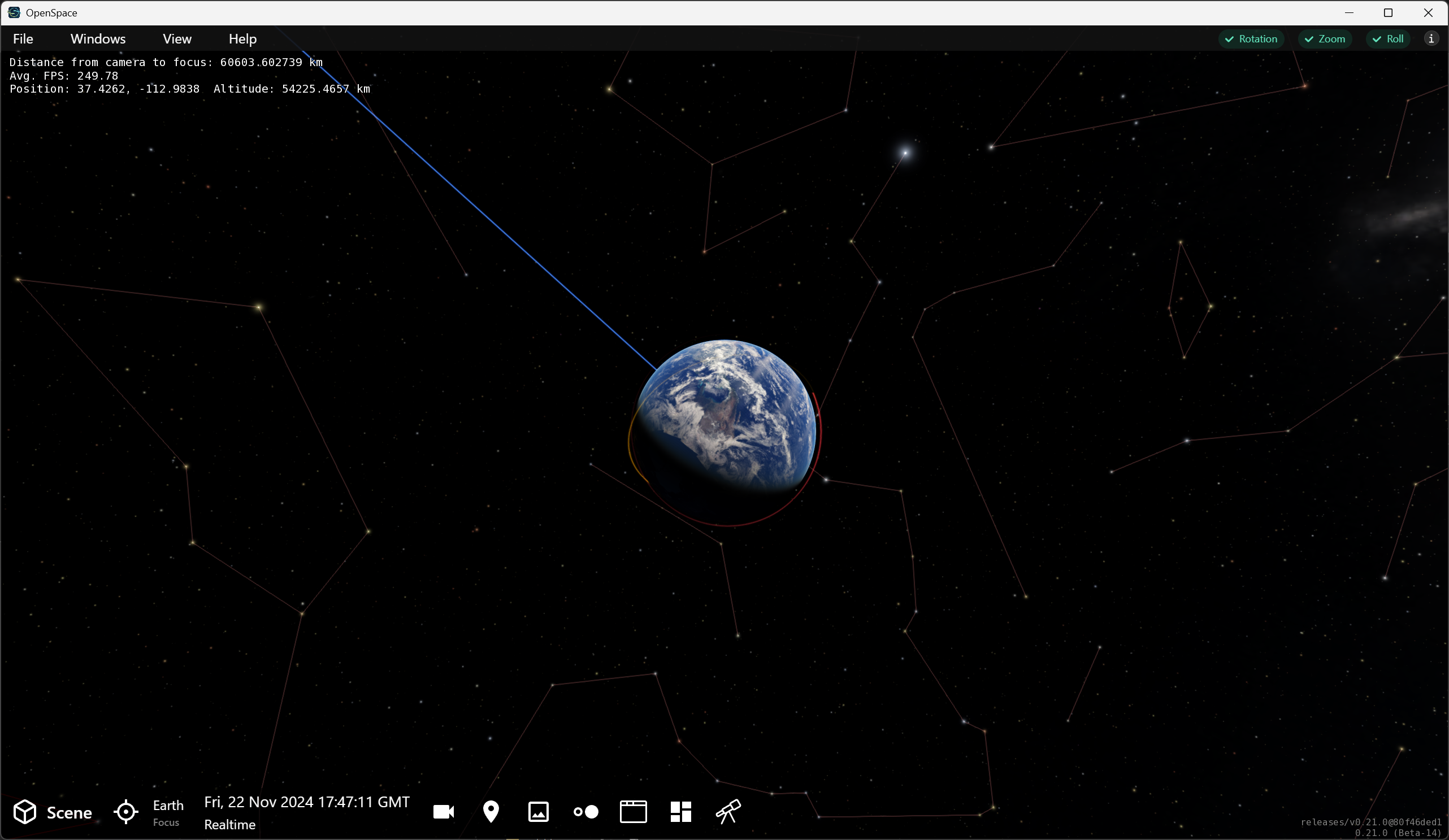 Constellation Lines with Earth