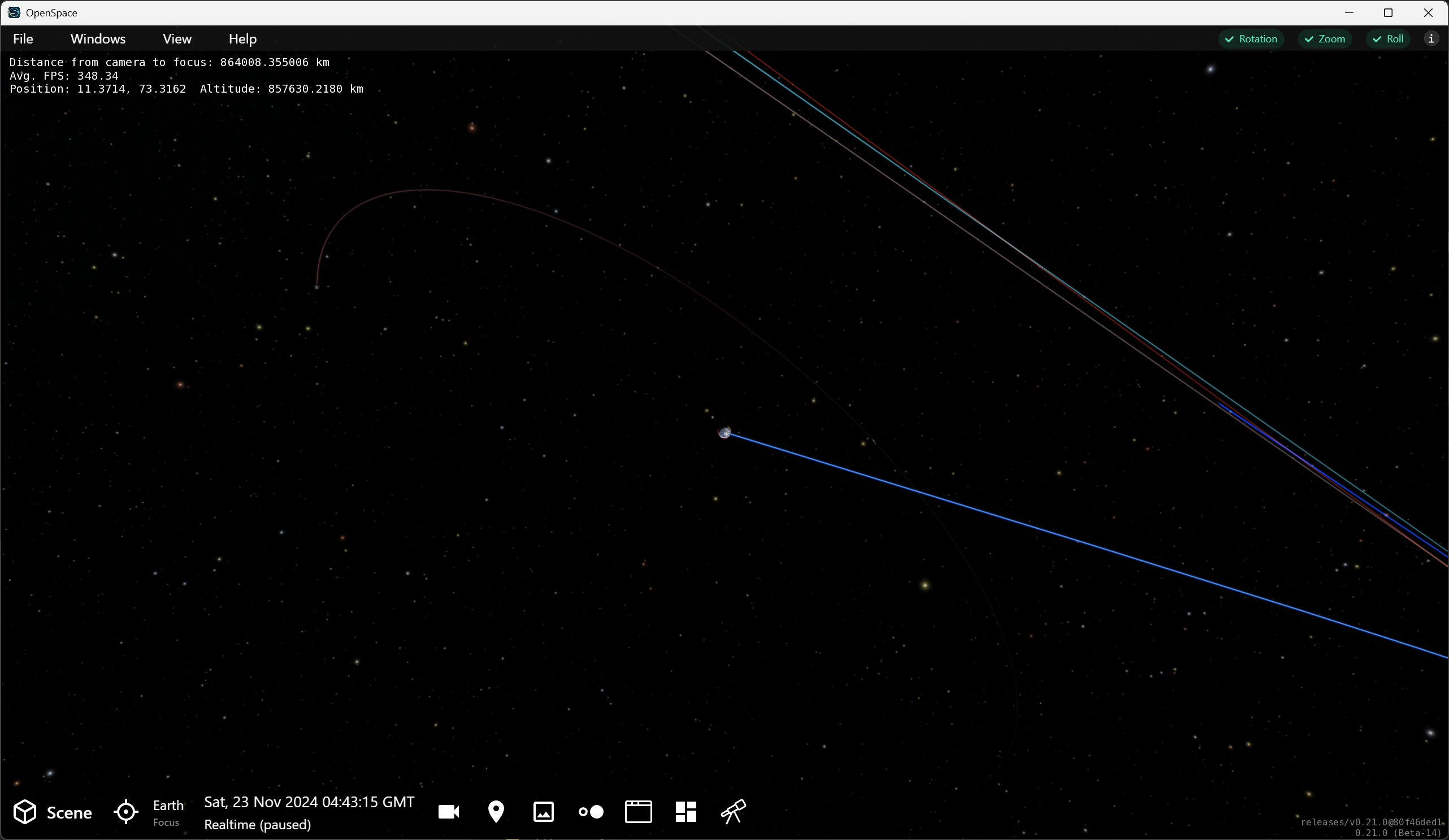 Earth and Moon with orbits on