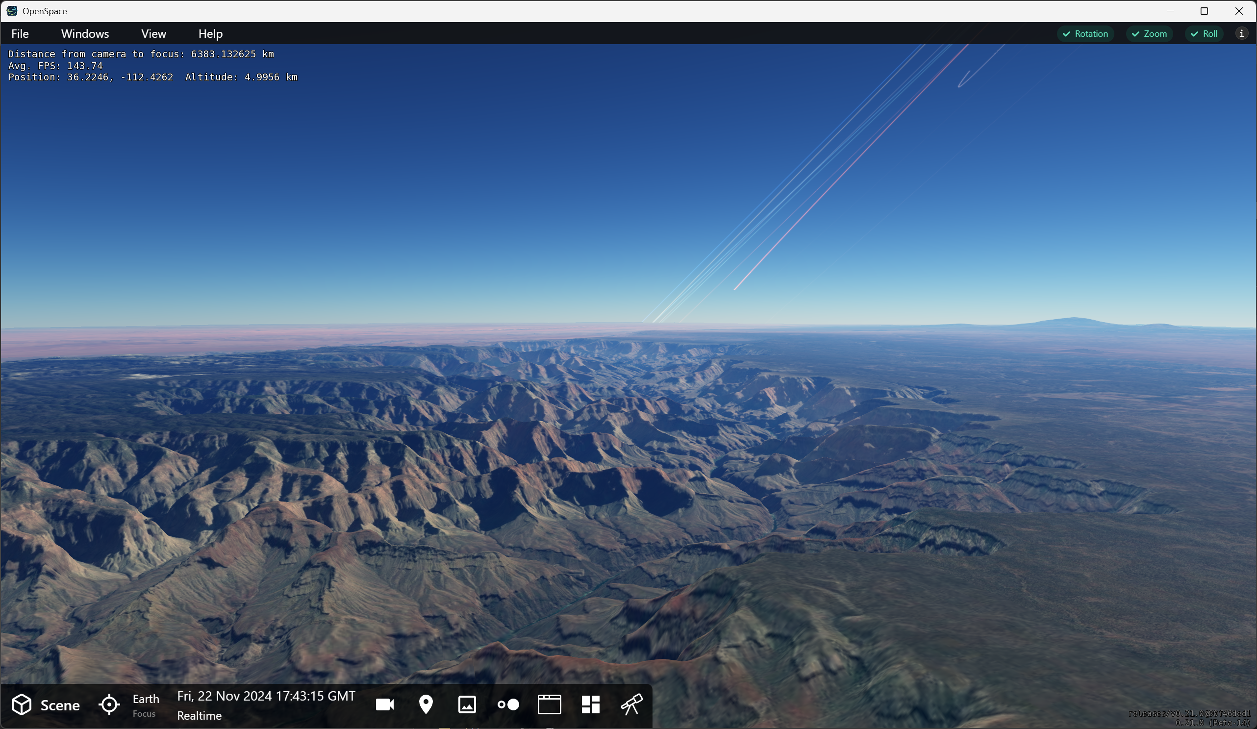 Five kilometers over the Grand Canyon