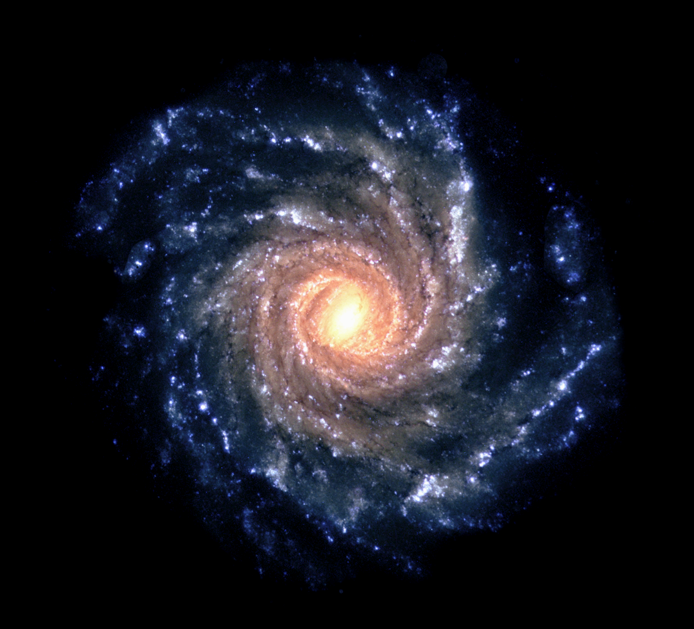A top-down, face-on view of the Milky Way Image, the galaxy NGC 1232, showing the bright galactic core, spiral arms, and bright star-forming regions.