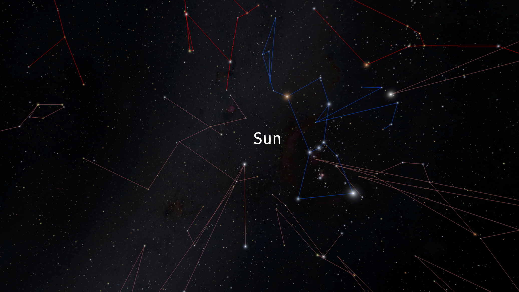The constellation lines reveal some of the nearby stars to the Sun