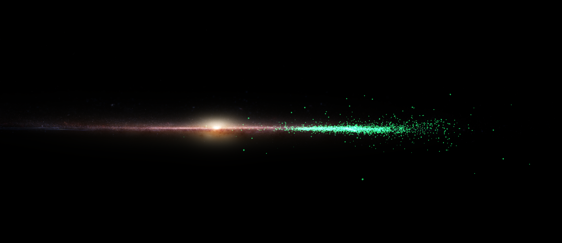 The Milky Way from the side, where we see the disk edge-on and the open clusters on one side of the disk where the Sun is located.