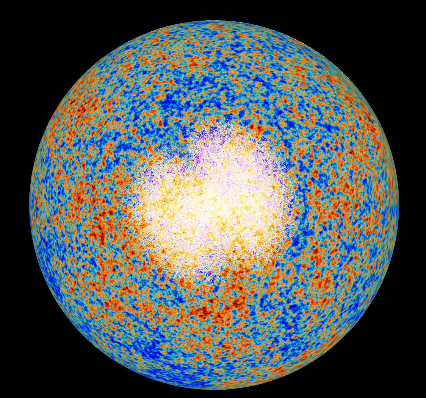 A sphere with the CMB all-sky image mapped onto it. In the center are the quasars.