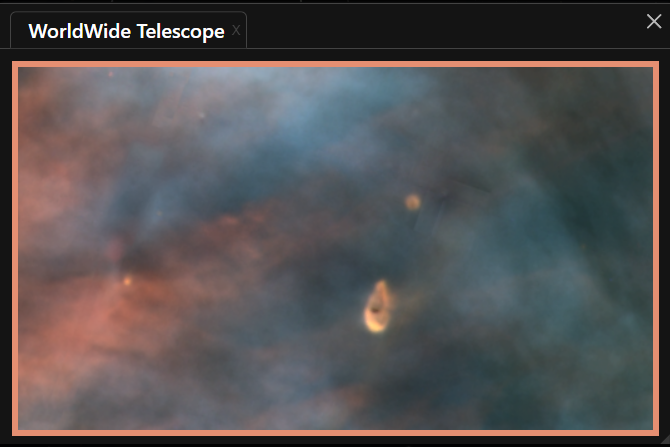 OpenSpace's SkyBrowser window showing the Orion Nebula.