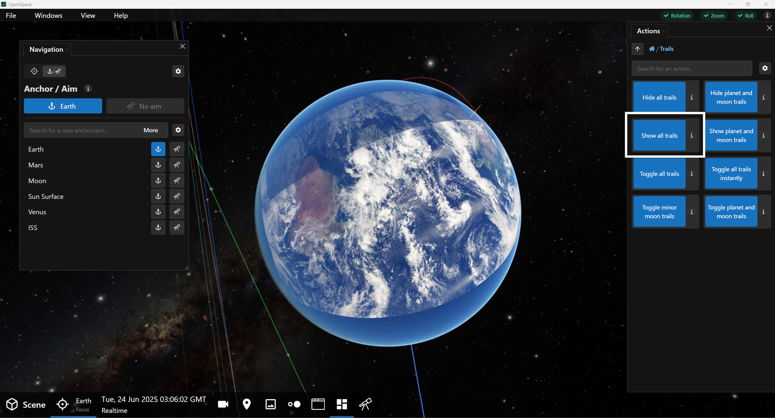 Earth with trails