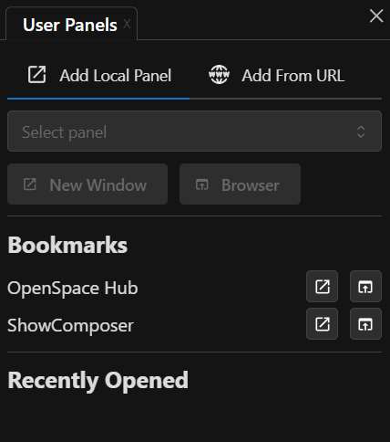 OpenSpace's User Panels Panel