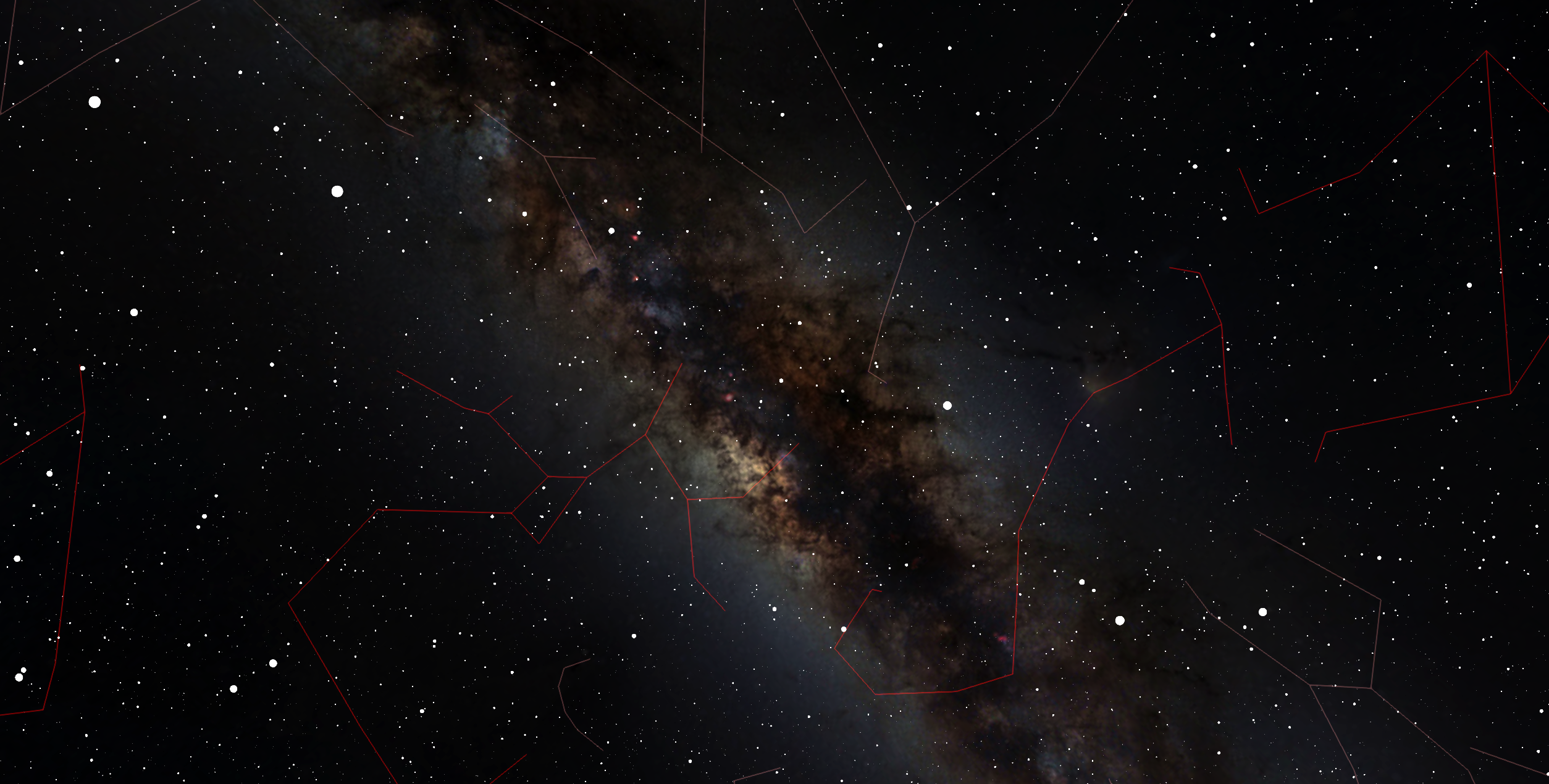 A view of the night sky toward the constellations Scorpius and Sagittarius with the white dwarfs on and the stars off.