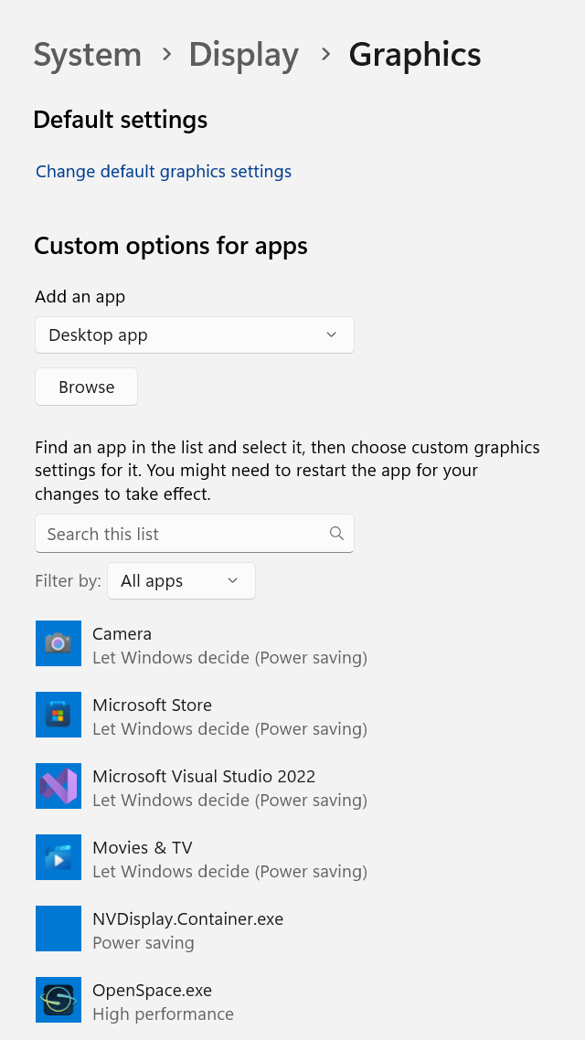 Windows graphics settings